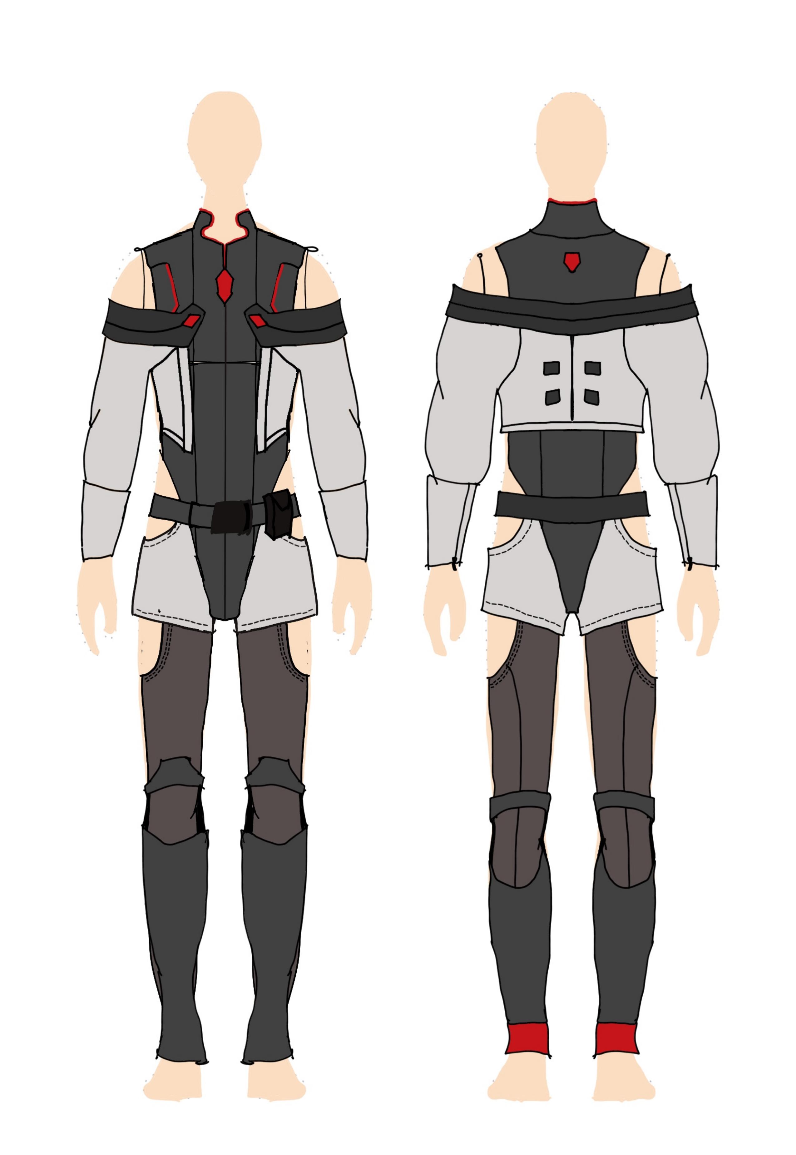 Technical flat of the full Lucy outfit, front and back
